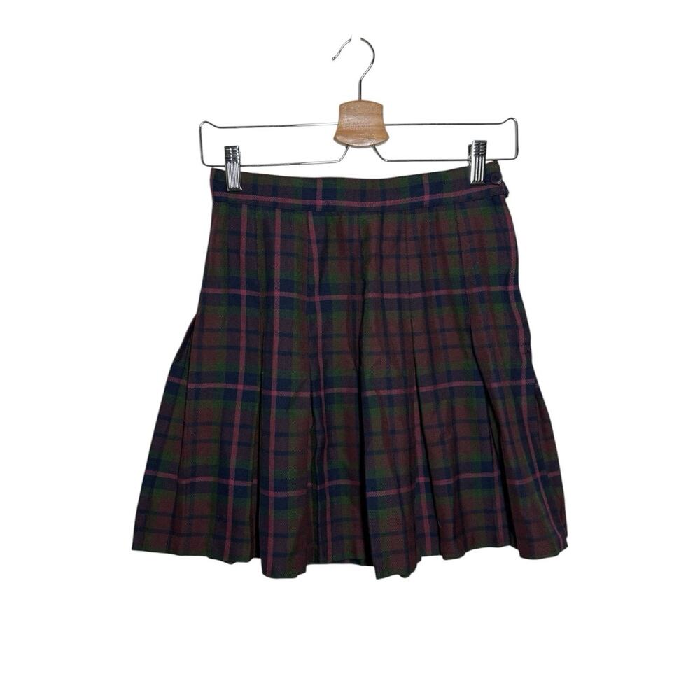Vintage Green Pink Navy Tartan Plaid Academia Preppy Pleated Tracy Evans Skirt 7